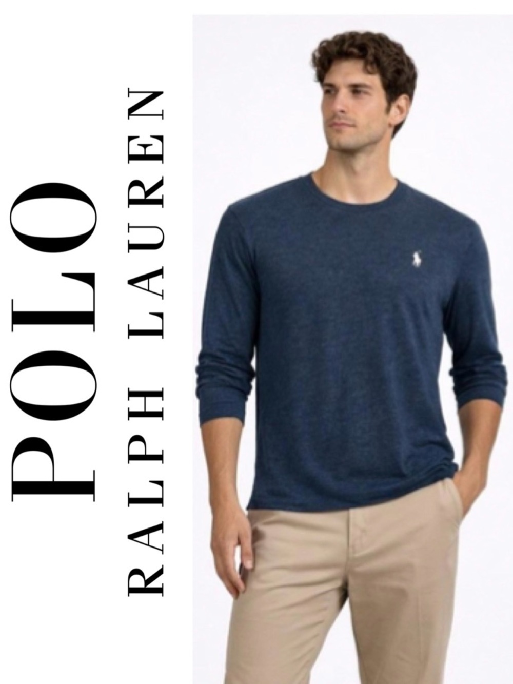 POLO RALPH LAUREN Custom Slim Fit Blue Heather Long Sleeve Tee Preppy Chic Men L